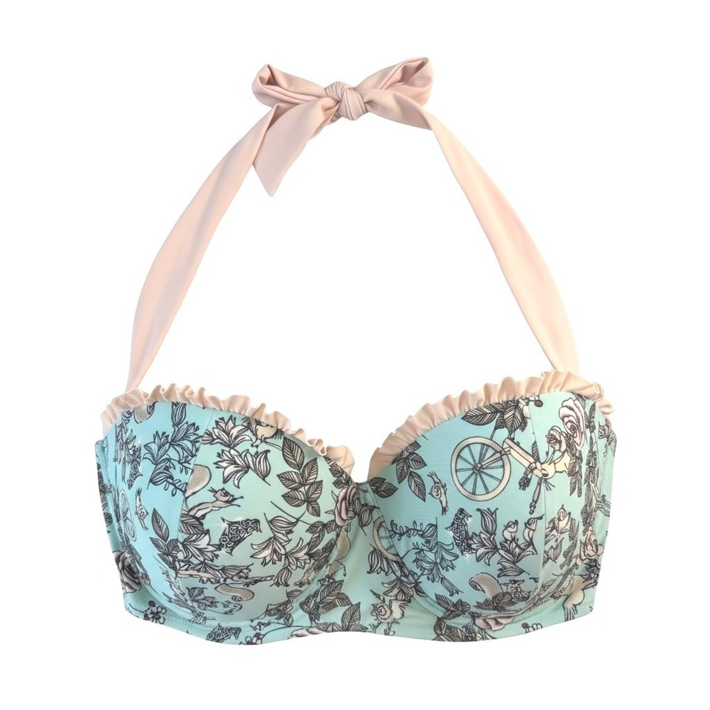 Disney XL Sleeping Beauty Flowers and Friends Aqua Blue Ruffle Halter Swim Top